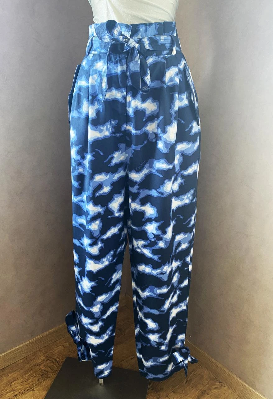 Pantalon taille haute Pépé Jeans T38 bleu camouflage – 100 % Tencel fluide